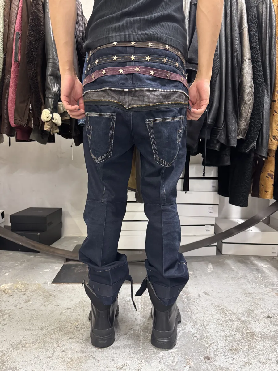 2000s Marithé + François Girbaud Stars Straps Brut Denim Jeans - Image 4
