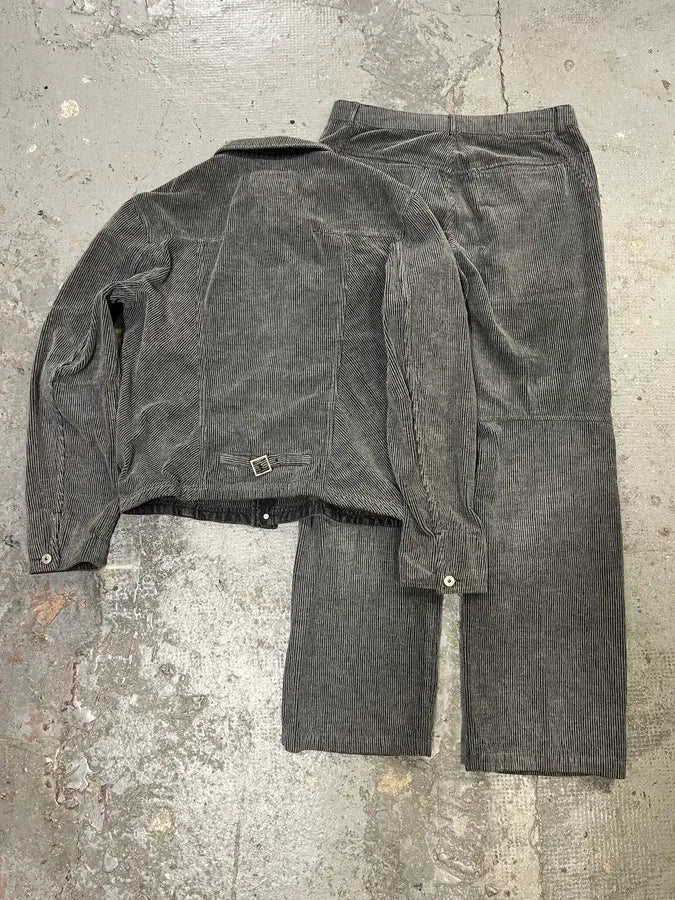 2000s Marithé + François Girbaud Velvet Structured Grey Pants & Jacket Set - Image 4