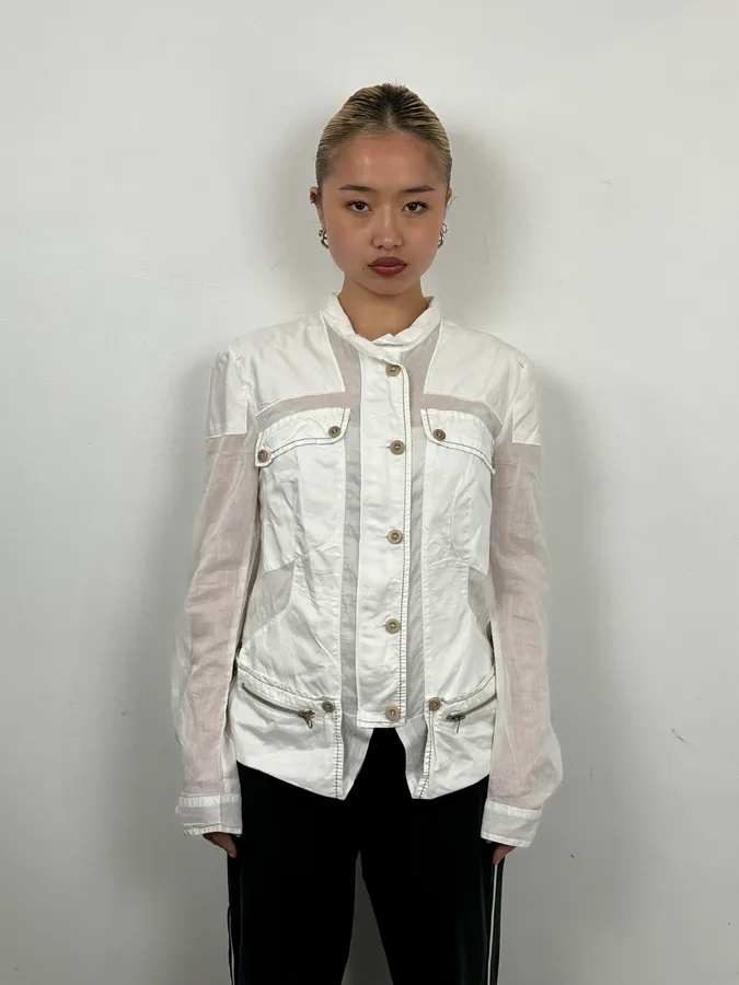 2000s Marithé et François Girbaud White Cargo Pocket Jacket - Image 2