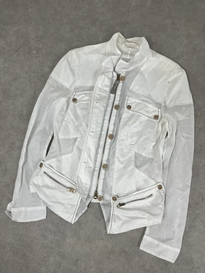 2000s Marithé et François Girbaud White Cargo Pocket Jacket - Image 4