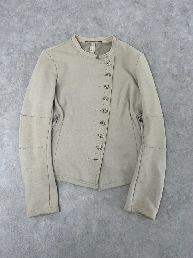 2000s Marithé +François Girbaud Asymmetrical Beige Buttoned Cardigan Jacket