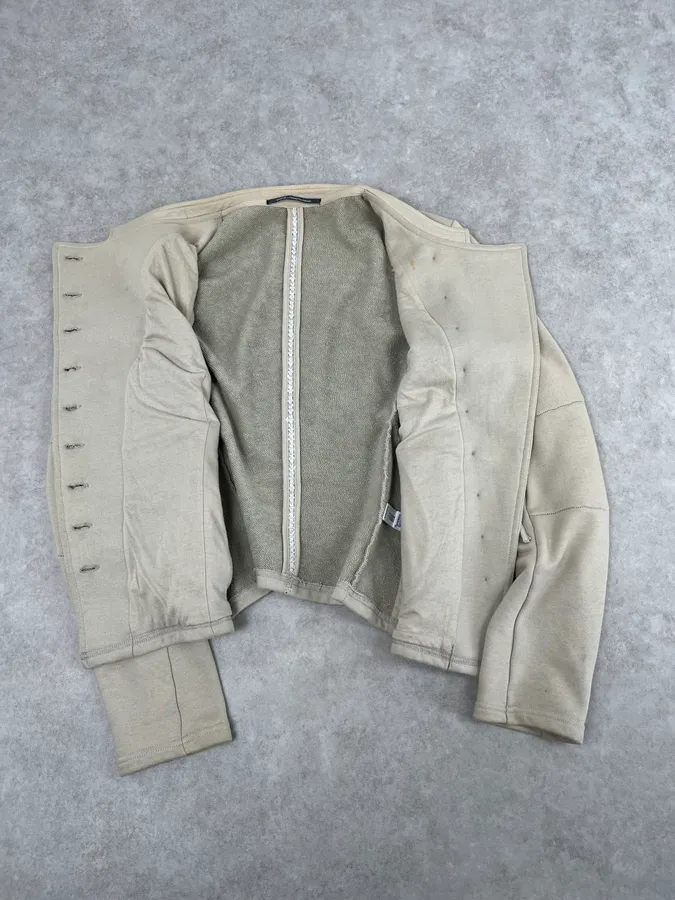 2000s Marithé +François Girbaud Asymmetrical Beige Buttoned Cardigan Jacket - Image 8