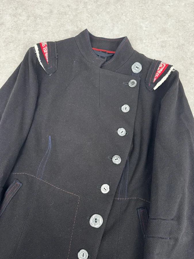 2000s Marithé + François Girbaud Asymmetrical Buttoned Black Officer Jacket - Image 5
