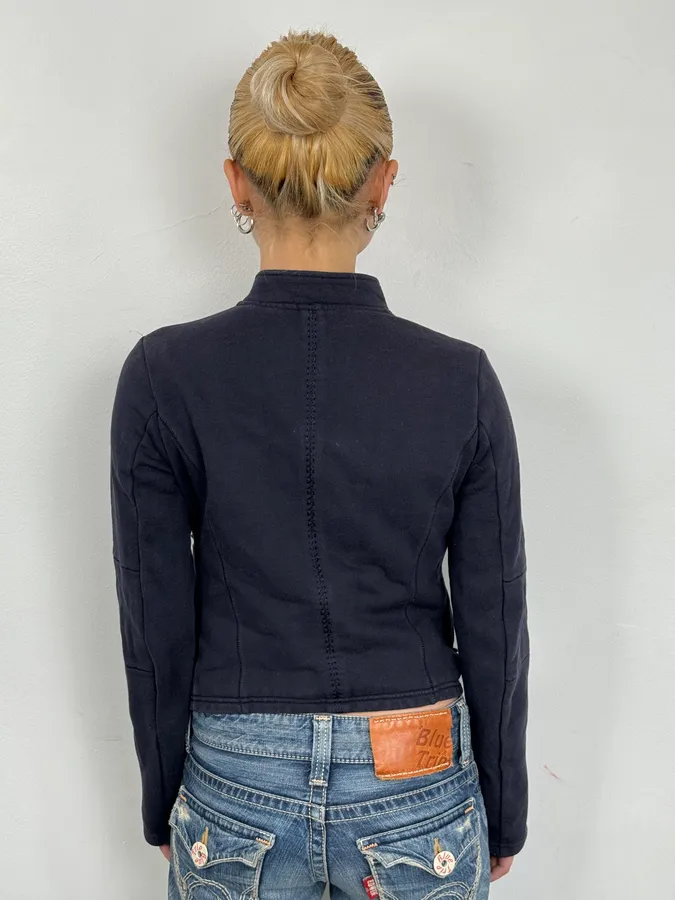 2000s Marithé + François Girbaud Asymmetrical Buttoned Navy Cardigan - Image 3
