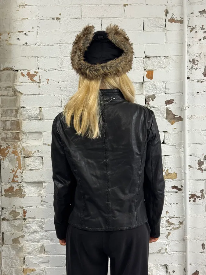 2000s Marithé + François Girbaud Black Asymmetrical Buttoned Leather Jacket - Image 3