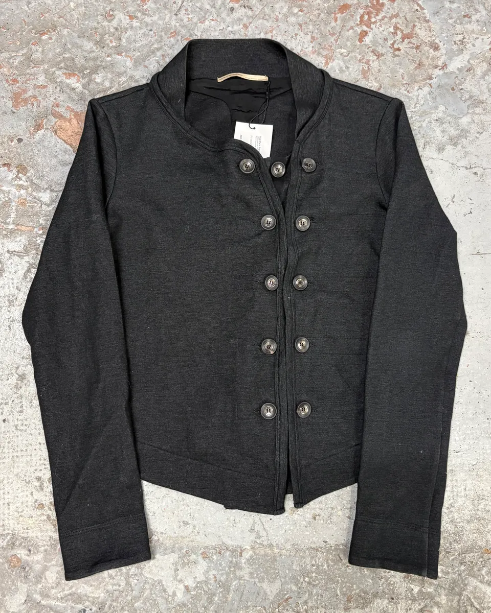 2000s Marithé + François Girbaud Black Asymmetrical Buttoned Officer Sweater
