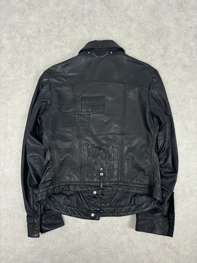 2000s Marithé + François Girbaud Black Buttoned Modern Leather Jacket - Image 5