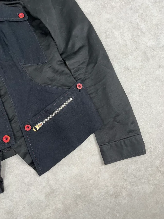 2000s Marithé + François Girbaud Black Irregular Red Buttoned Jacket - Image 8