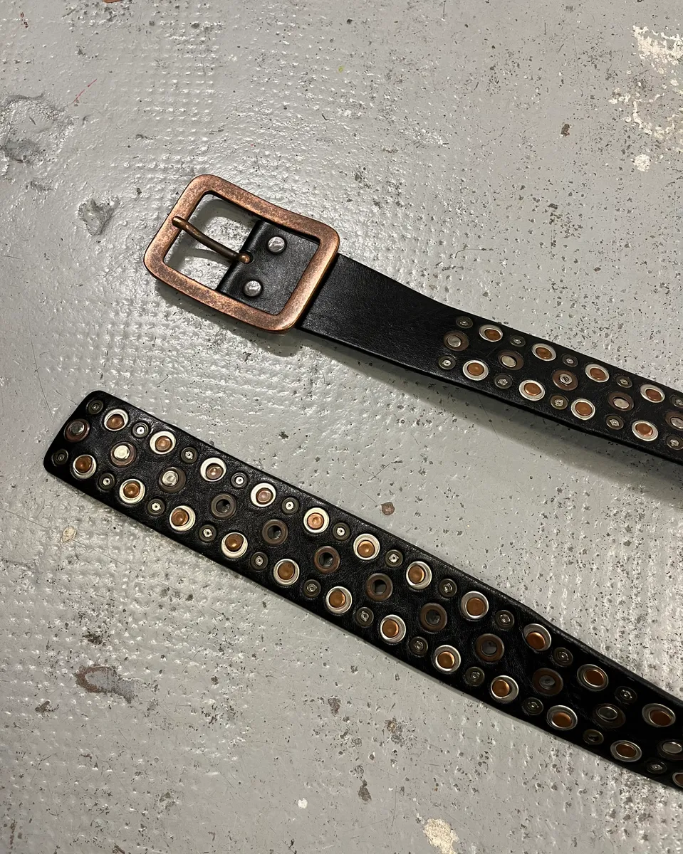 2000s Marithé + François Girbaud Black Leather Studded Belt - Image 4