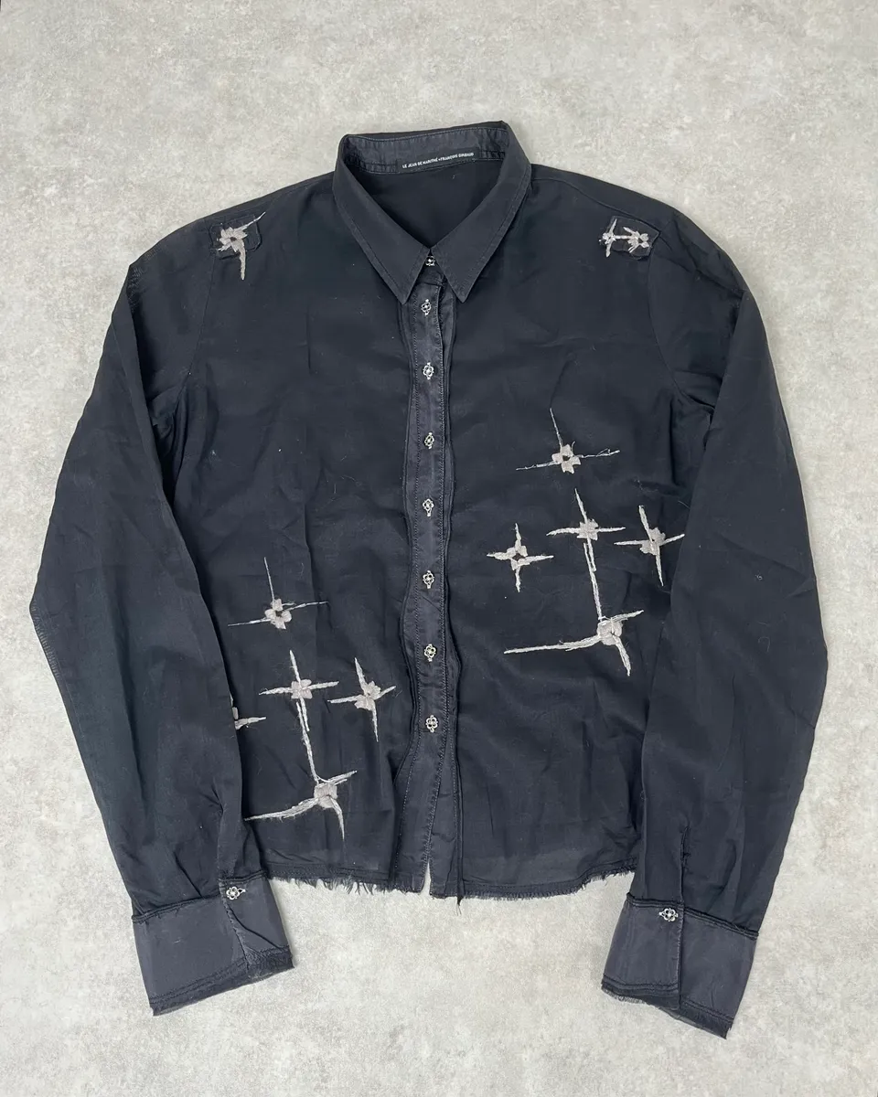 2000s Marithé + François Girbaud Black Linen Stars Shirt