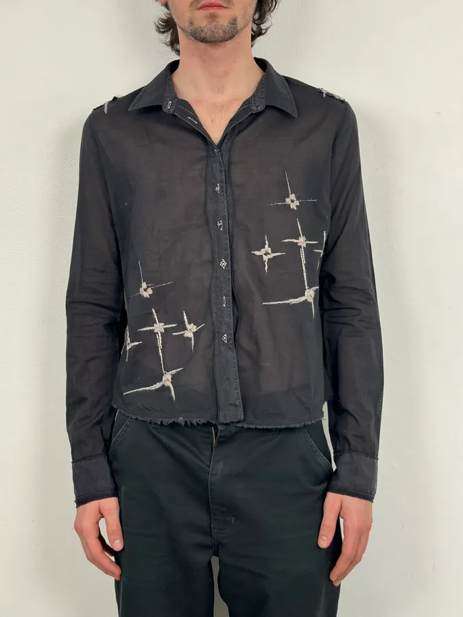 2000s Marithé + François Girbaud Black Linen Stars Shirt - Image 2