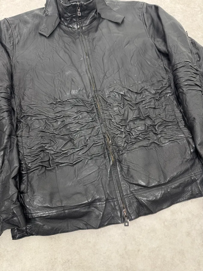 2000s Marithé + François Girbaud Black Plissed Zip-up Leather Jacket - Image 4