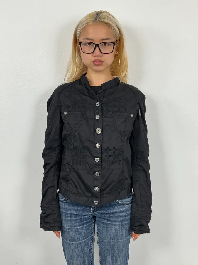 2000s Marithé + François Girbaud Black Signature Buttoned Light Jacket - Image 2