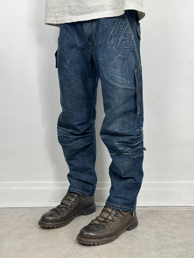 2000s Marithé + François Girbaud Blue Denim Cargo Jeans - Image 2