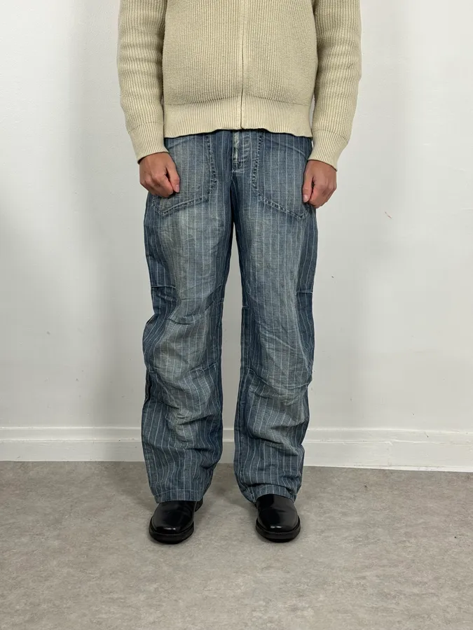 2000s Marithé + François Girbaud Blue Striped Denim Jeans - Image 2