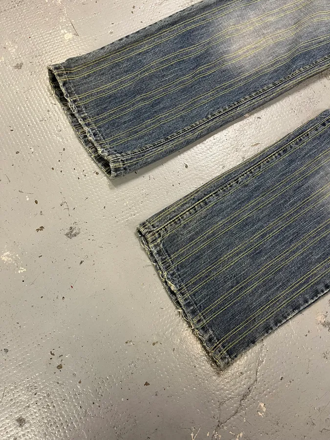 2000s Marithé + François Girbaud Blue Striped Denim Jeans - Image 9