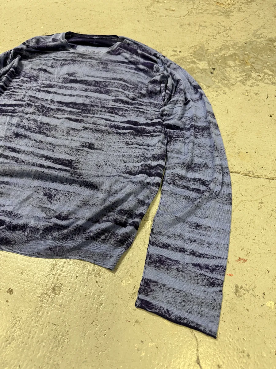 2000s Marithé + François Girbaud Blue Striped Silk & Cotton Sweater - Image 7