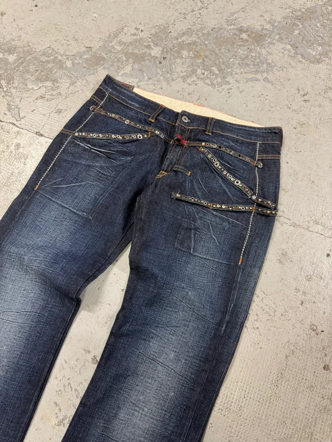 2000s Marithé + François Girbaud Blue Studded Denim Jeans - Image 5