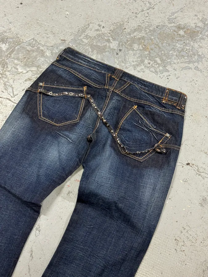 2000s Marithé + François Girbaud Blue Studded Denim Jeans - Image 7