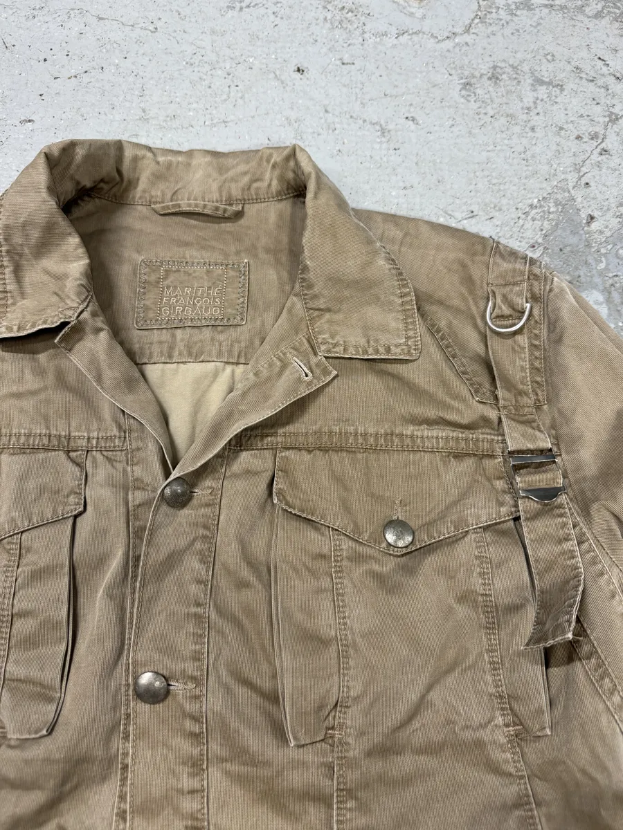 2000s Marithé + François Girbaud Bondage Straps Khaki Tactical Shirt Jacket - Image 8
