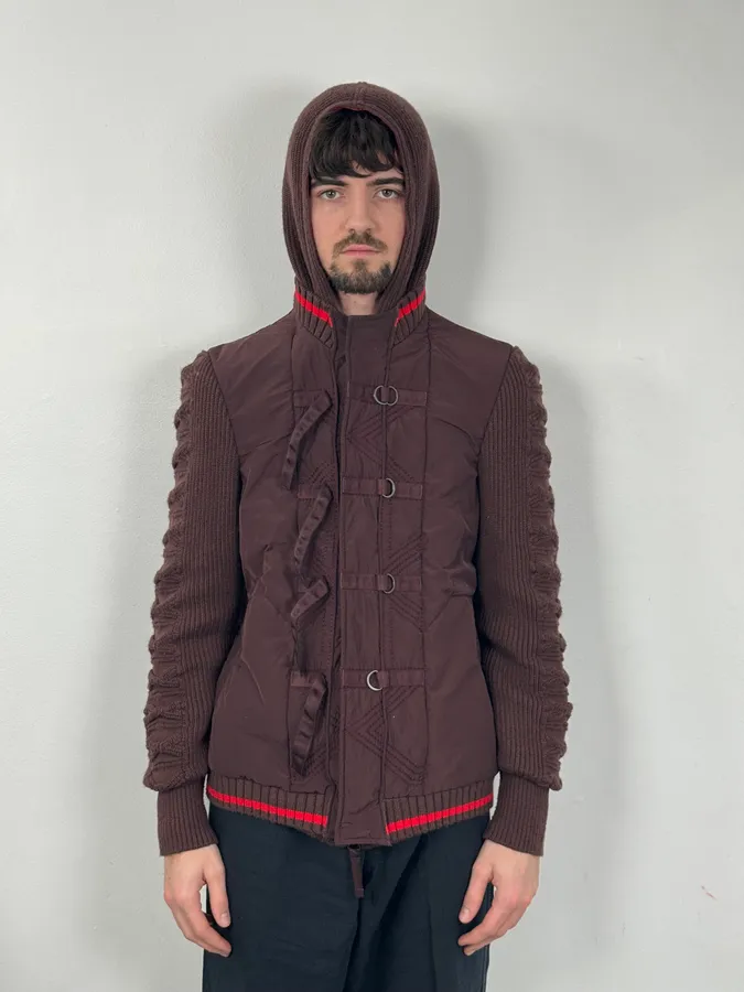 2000s Marithé + François Girbaud Bordeaux Wool & Nylon Hybrid Jacket - Image 3