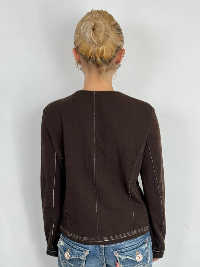 2000s Marithé + François Girbaud Brown Buttoned Cardigan Jacket - Image 3