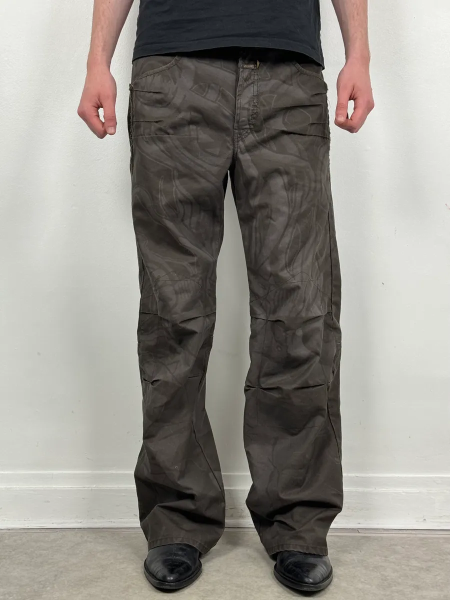 2000s Marithé + François Girbaud Brown Nylon Tattoo Large Pants - Image 2