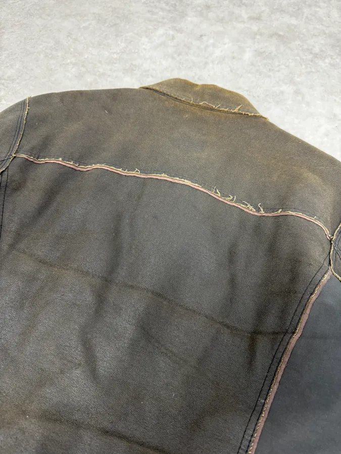 2000s Marithé + François Girbaud Brown Vegan Leather Eroded Jacket - Image 6