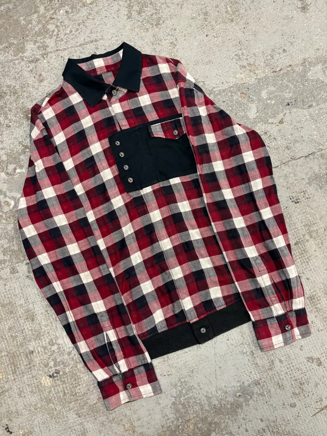 2000s Marithé + François Girbaud Checked Red & Navy Utility Overshirt - Image 4