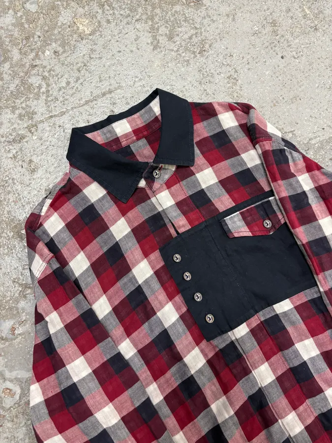 2000s Marithé + François Girbaud Checked Red & Navy Utility Overshirt - Image 5
