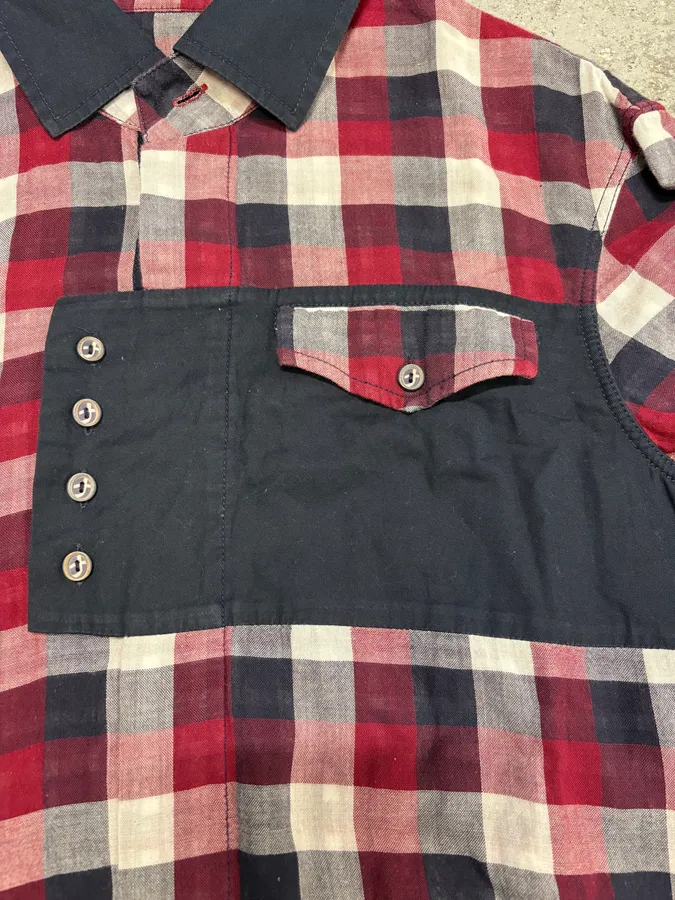 2000s Marithé + François Girbaud Checked Red & Navy Utility Overshirt - Image 8