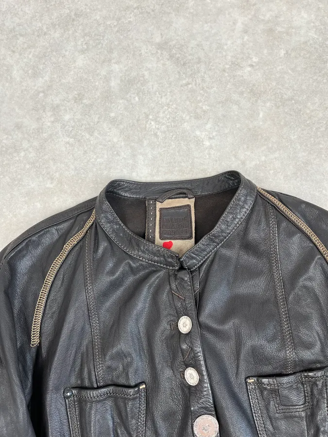 2000s Marithé + François Girbaud Dark Brown Signature Buttoned Leather Jacket - Image 7