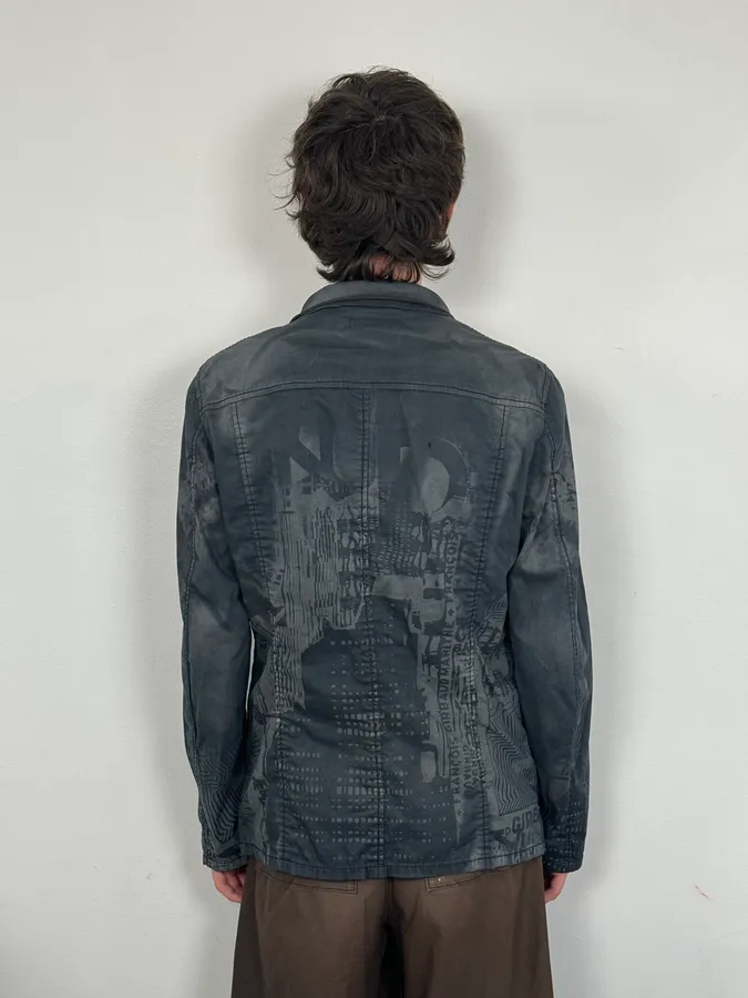 2000s Marithé + François Girbaud Dark Grey Printed Abstract Blazer Jacket - Image 3
