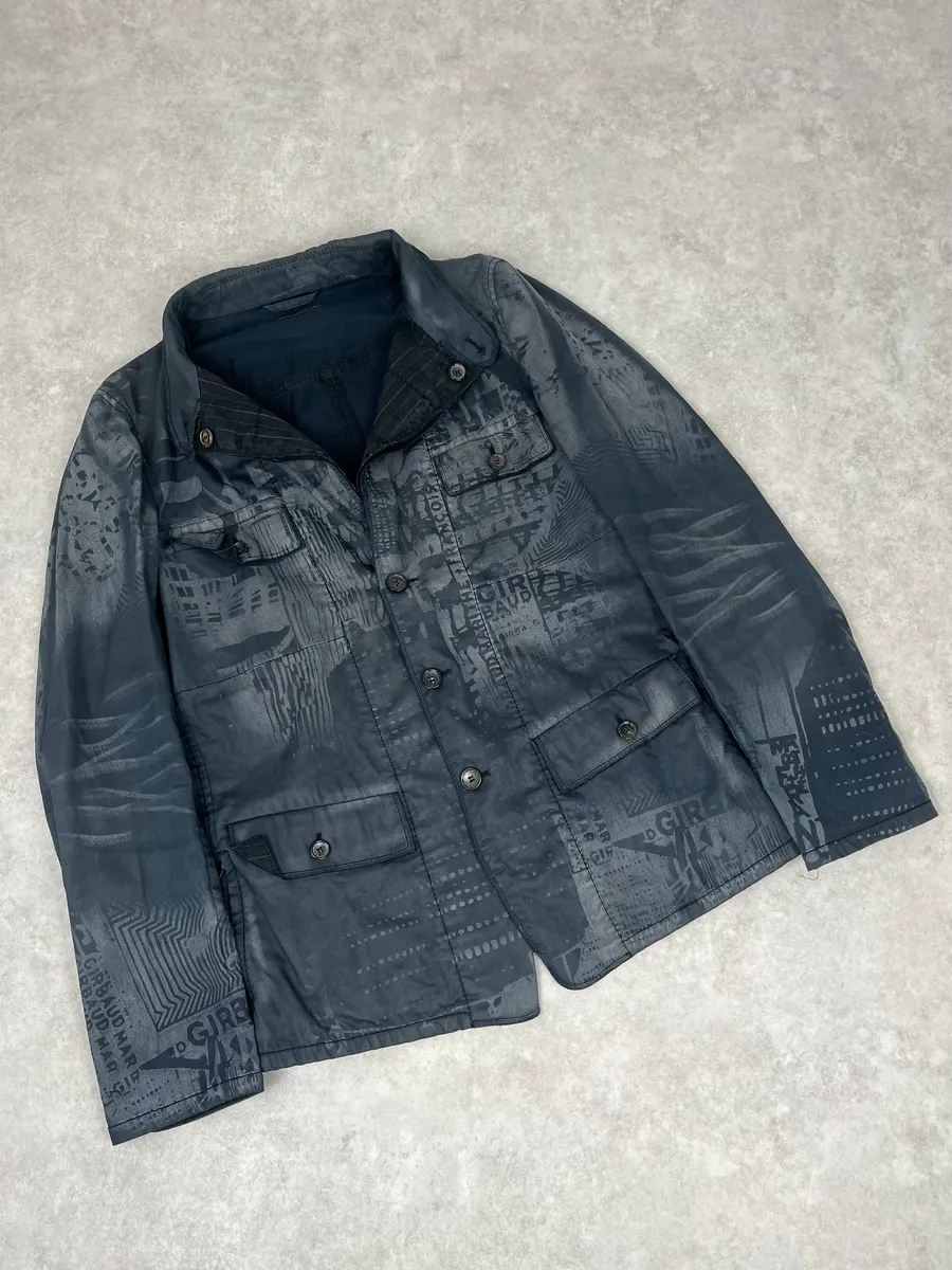 2000s Marithé + François Girbaud Dark Grey Printed Abstract Blazer Jacket - Image 4
