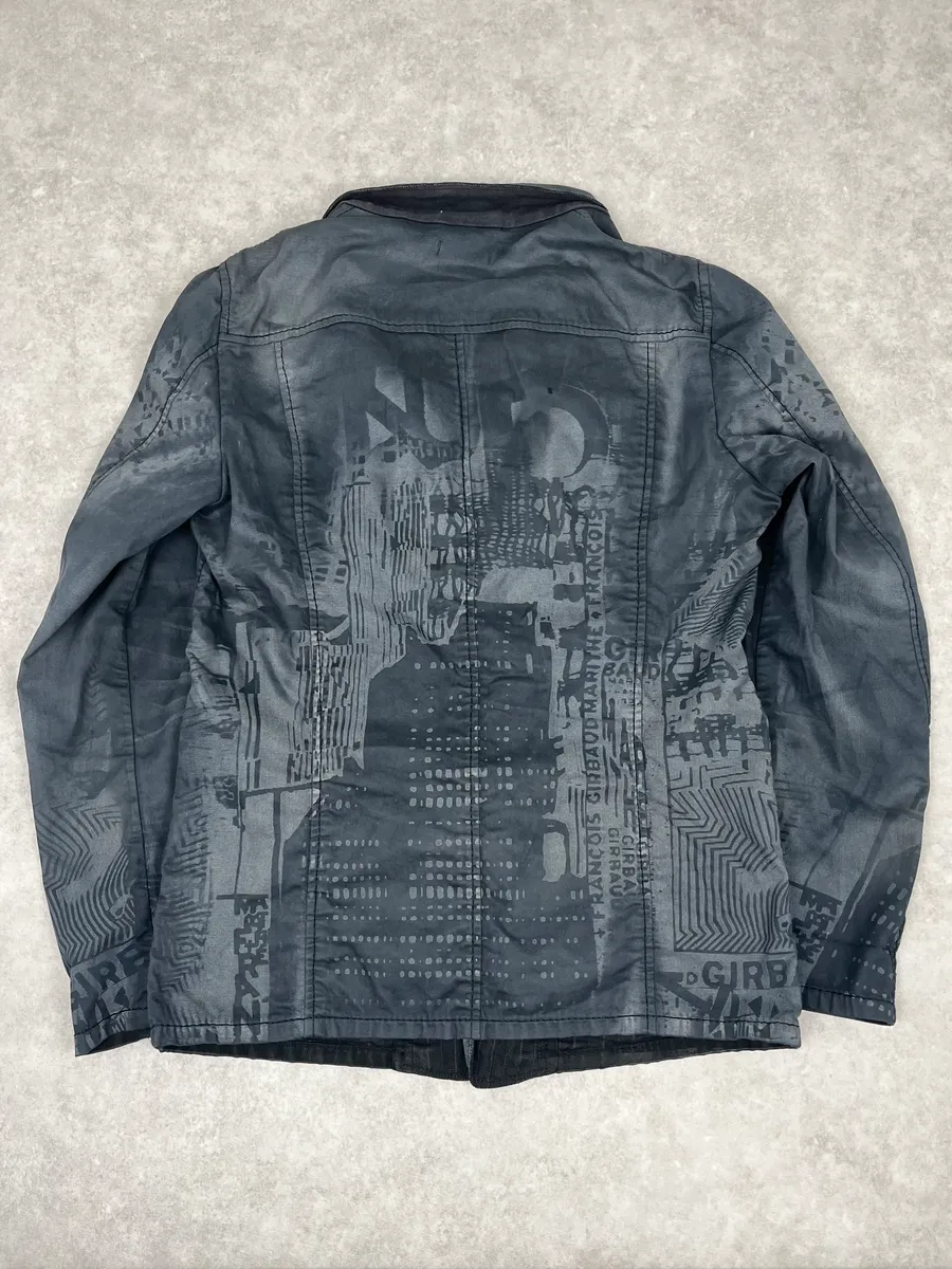 2000s Marithé + François Girbaud Dark Grey Printed Abstract Blazer Jacket - Image 5