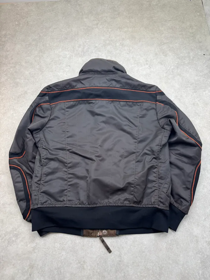 2000s Marithé + François Girbaud Dark Grey Tron Contrast Nylon Bomber Jacket - Image 7