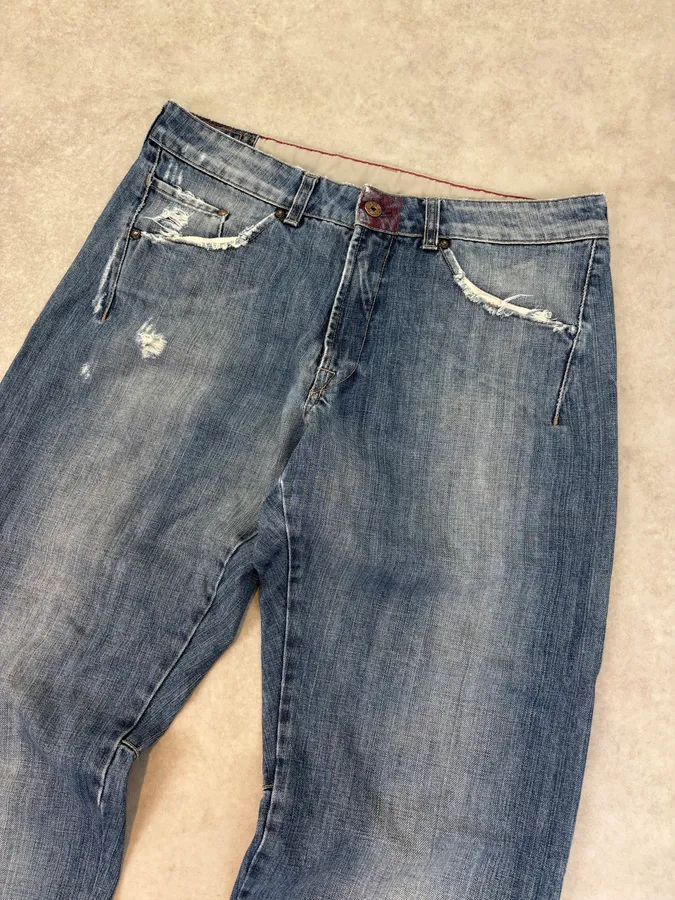 2000s Marithé + François Girbaud Distressed Wide Leg Denim Jeans - Image 6