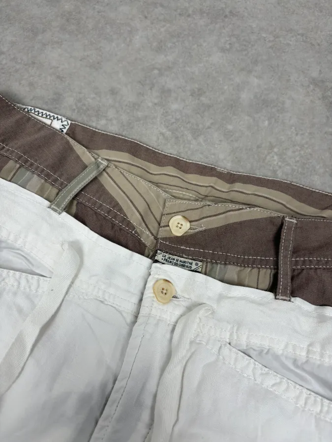 2000s Marithé + François Girbaud Double Waisted Biege Plad and Light White Pants - Image 6
