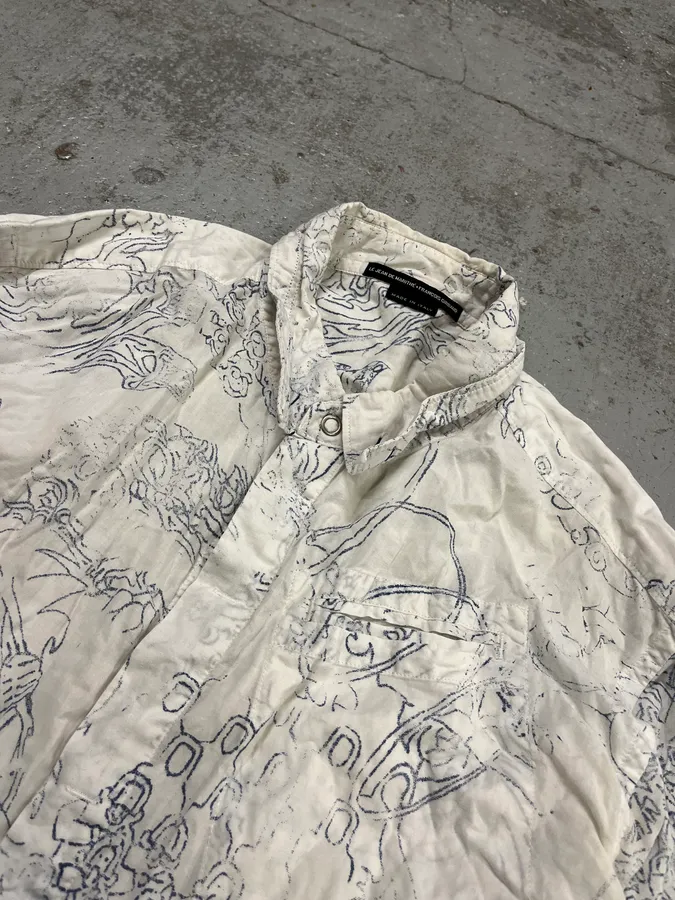 2000s Marithé + François Girbaud Faded Tatoo White Shirt - Image 5