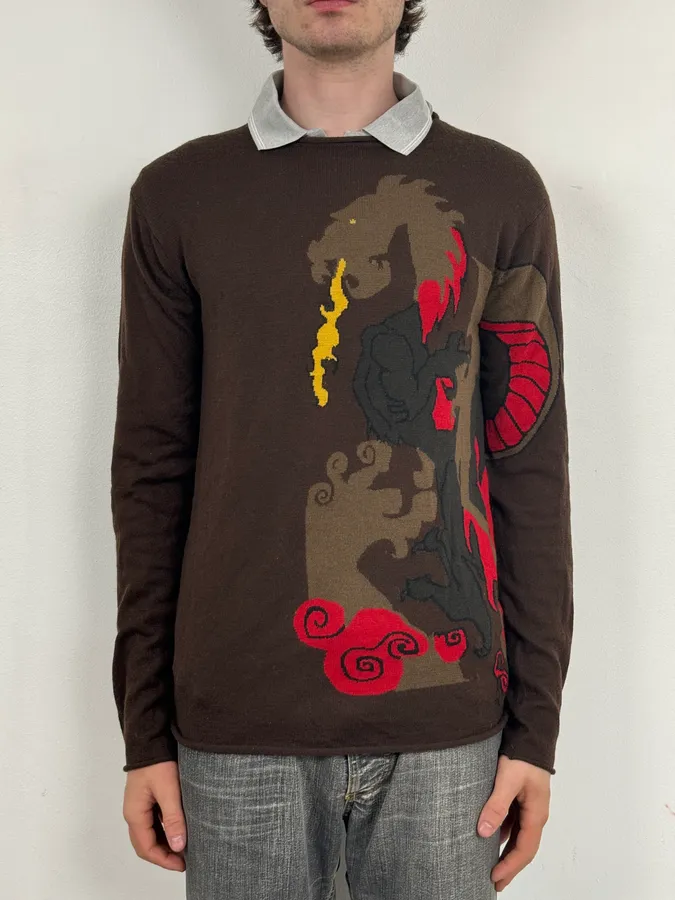 2000s Marithé + François Girbaud Fire Dragon Brown Sweater - Image 2