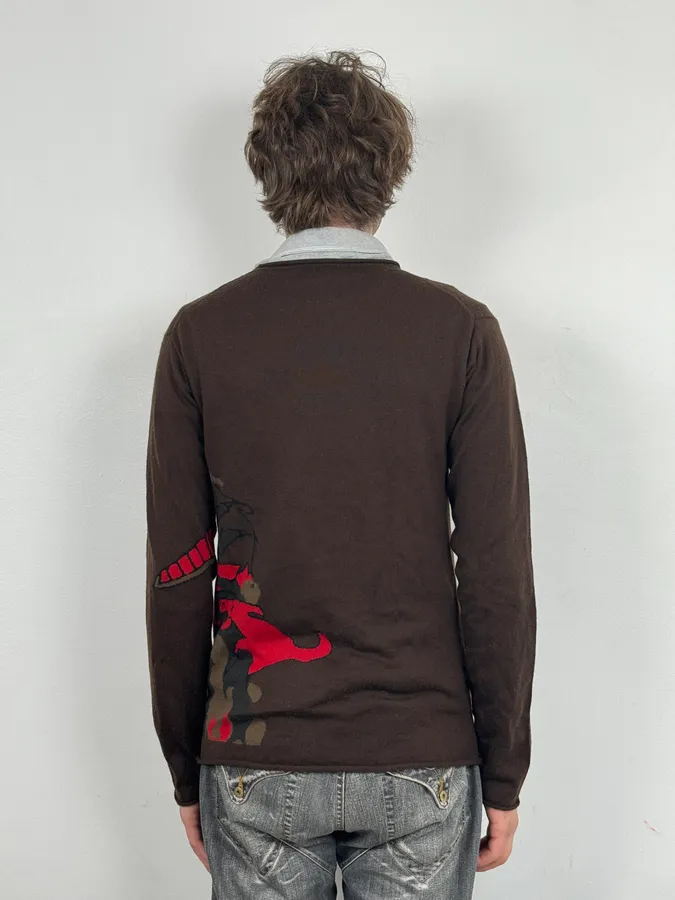 2000s Marithé + François Girbaud Fire Dragon Brown Sweater - Image 3