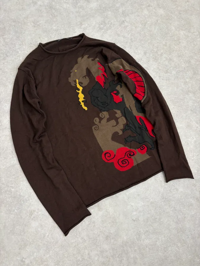 2000s Marithé + François Girbaud Fire Dragon Brown Sweater - Image 4