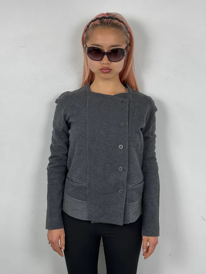 2000s Marithé + François Girbaud Grey Asymmetrical Blazer Jacket - Image 2