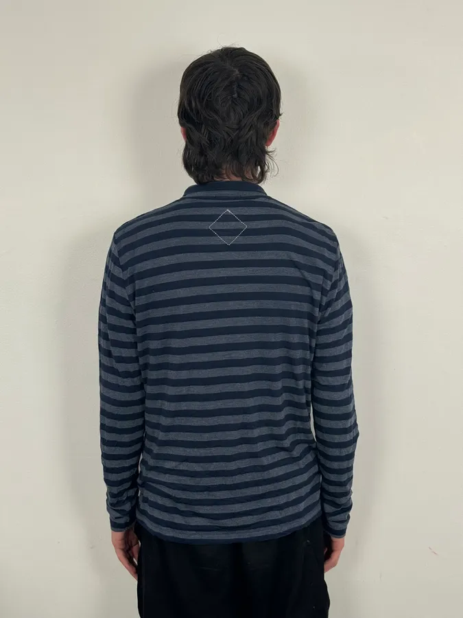 2000s Marithé + François Girbaud Grey & Navy Striped Longsleeves Polo - Image 3