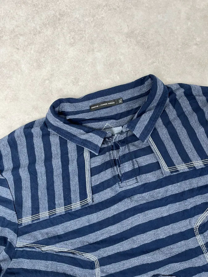 2000s Marithé + François Girbaud Grey & Navy Striped Longsleeves Polo - Image 5
