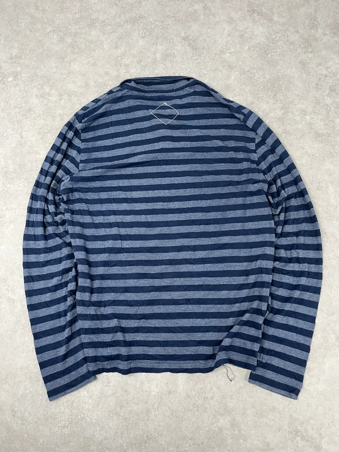 2000s Marithé + François Girbaud Grey & Navy Striped Longsleeves Polo - Image 6