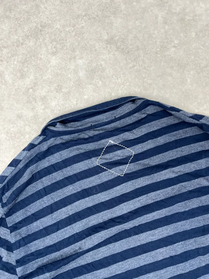 2000s Marithé + François Girbaud Grey & Navy Striped Longsleeves Polo - Image 7