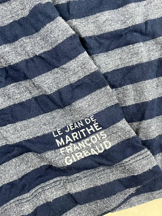 2000s Marithé + François Girbaud Grey & Navy Striped Longsleeves Polo - Image 8