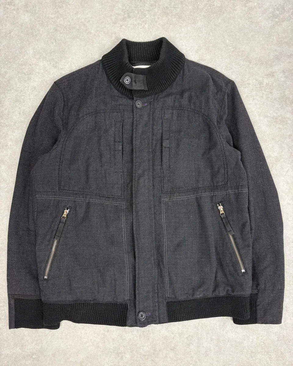 2000s Marithé + François Girbaud Grey Ribbed Wool Bomber Jacket