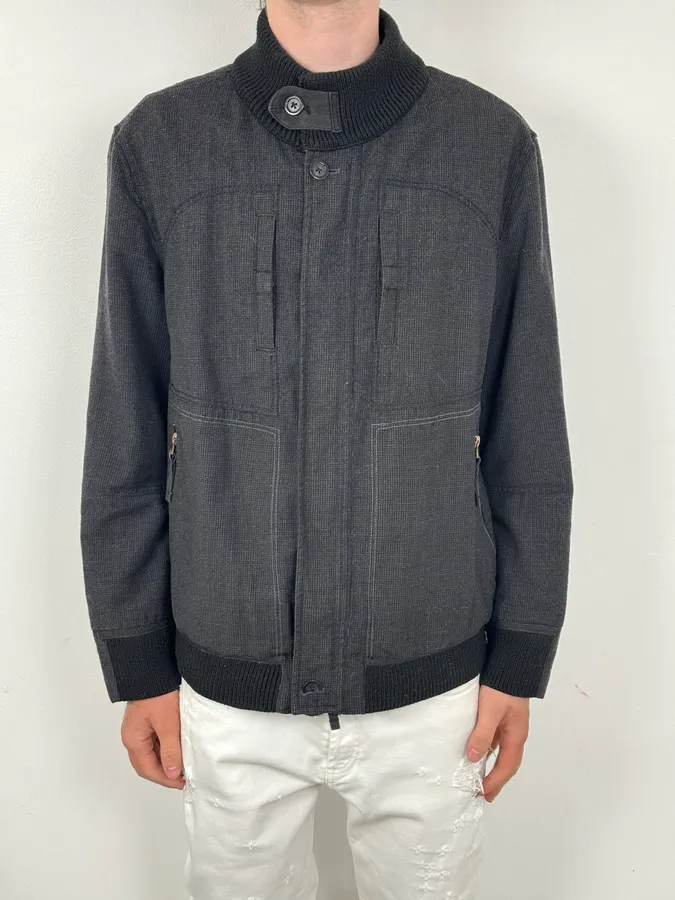 2000s Marithé + François Girbaud Grey Ribbed Wool Bomber Jacket - Image 2